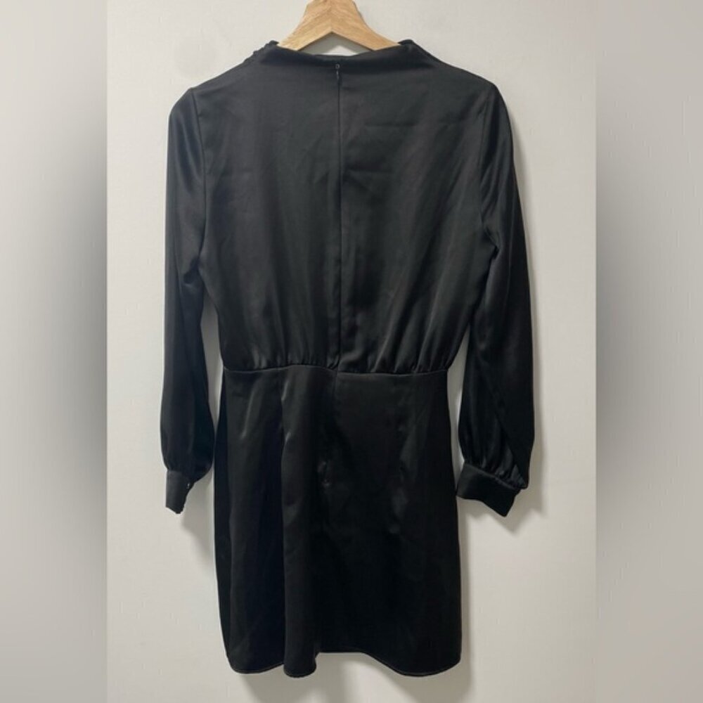 Zara Satin Black Draped Mini Dress Size XS — Gathered Waist Detail - Picture 3 of 9